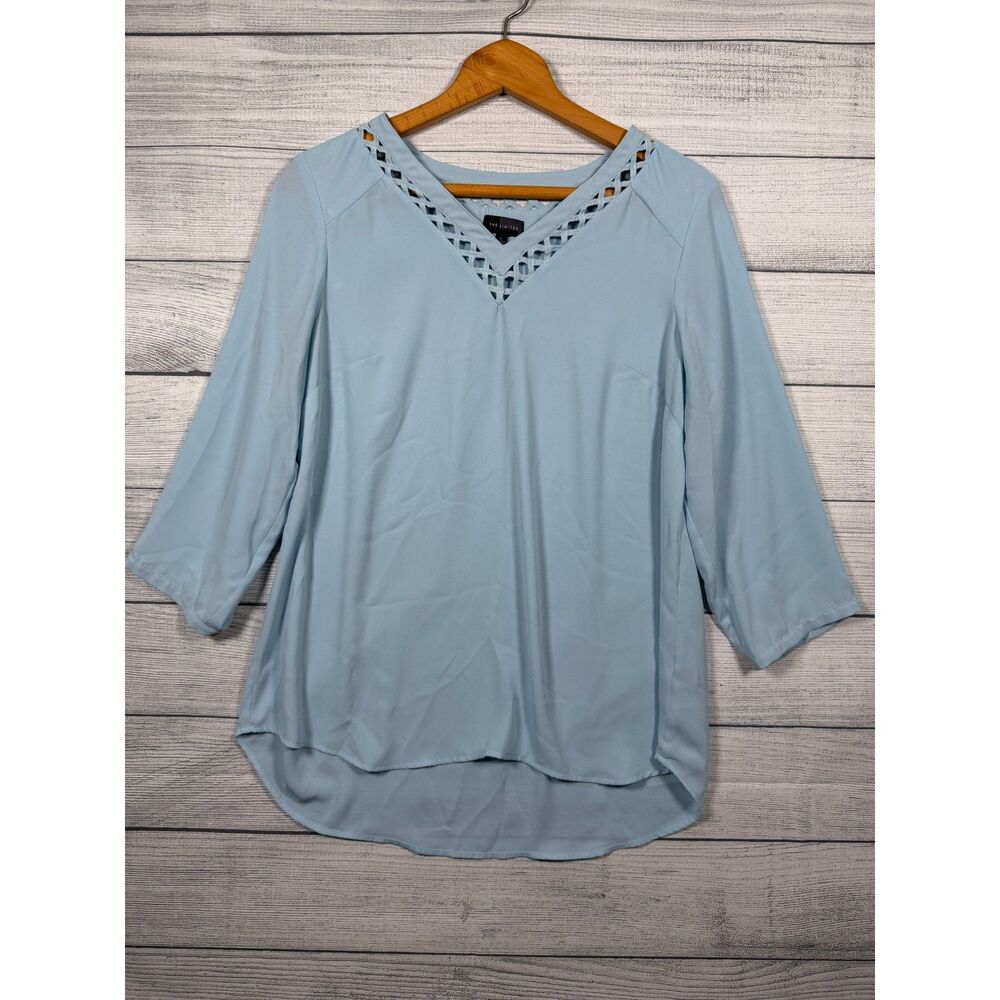 The Limited Women's Large Light Blue Lattice V-Neck 3/4 Sleeve Blouse 1448